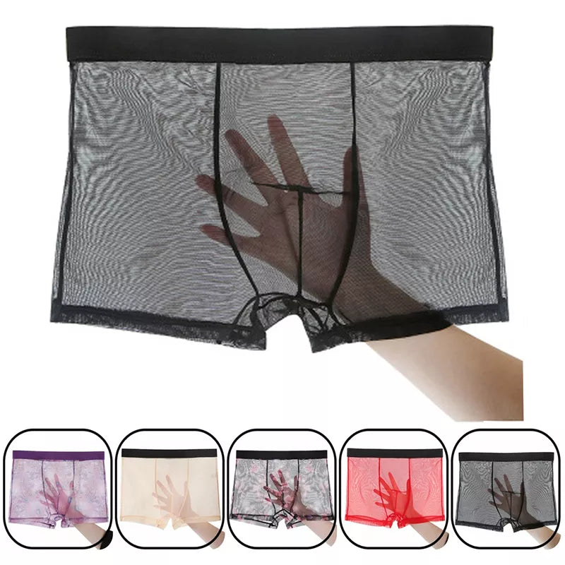 Men's Underwear Mens Ultra-thin Transparent Boxershorts Male Mesh Slips Homme Panties Boxer Shorts Comfortable Men's Underpants [GRM] [UND]