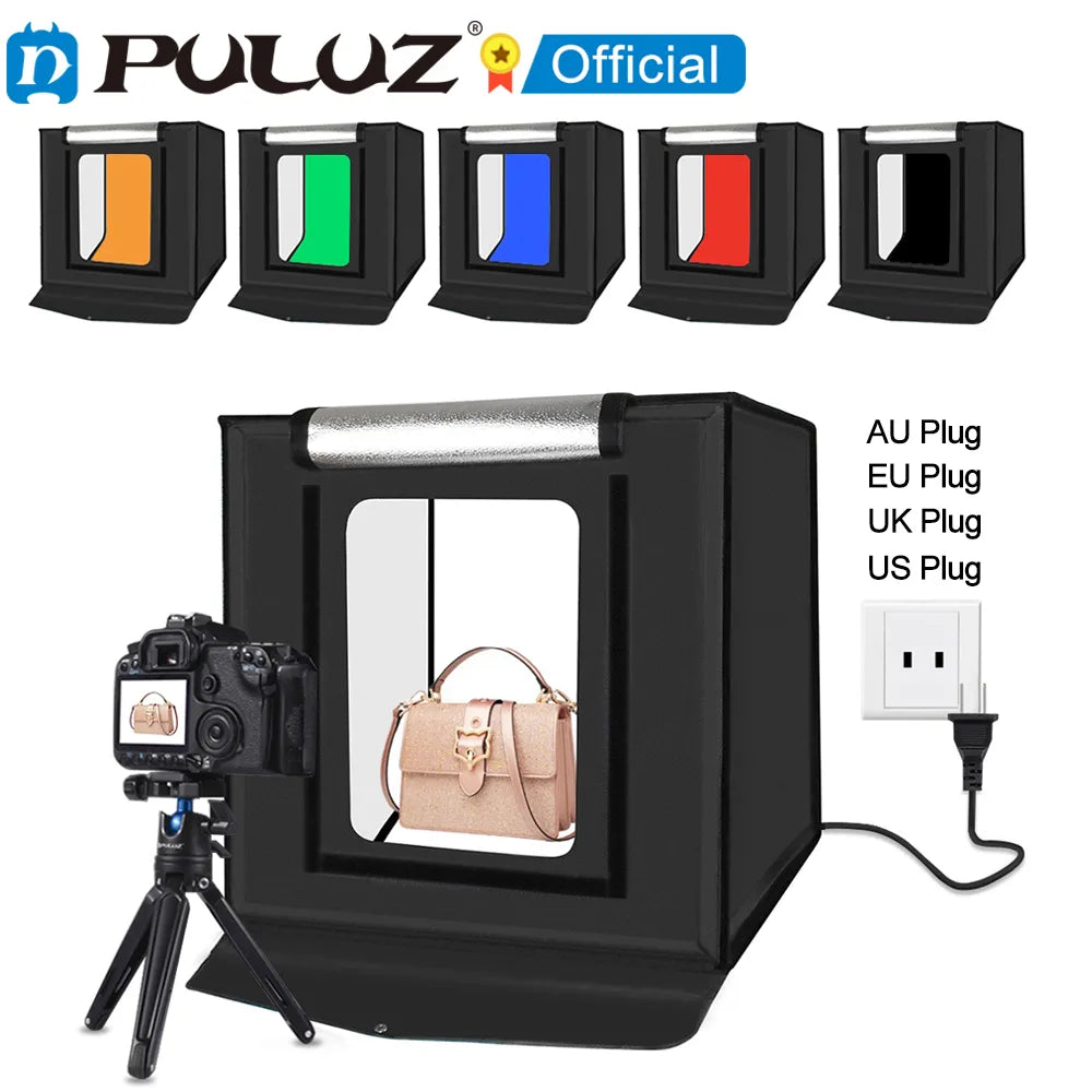 PULUZ 40cm Photo Studio Box Tabletop Shooting Light Box Tent Photography Softbox Kit 6 Colors Backdrops Tent LED Box Lightbox [PHO]