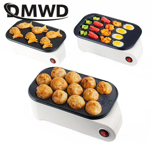 Octopus Ball Maker Takoyaki Baking Pan Electric Taiyaki Machine Sausage Hotdog Eggs Omelette Grill Japanese Fish-Shape Cake Oven [HAP]