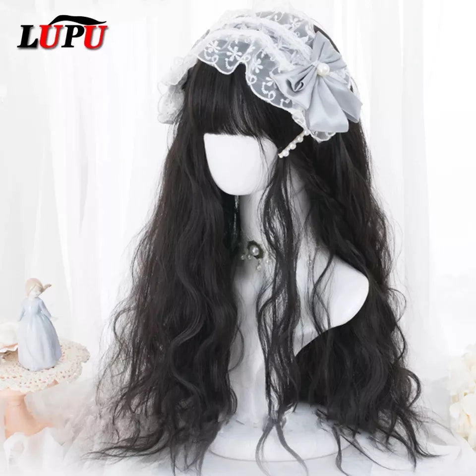 LUPU Lolita Synthetic Hair Wigs For Women Long Wave Blonde Black Pink Wig With Bangs Cosplay Halloween High Temperture Fiber [LOL]