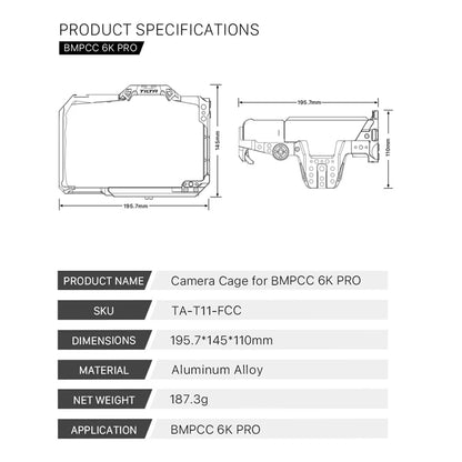 TILTA BMPCC 6K PRO Camera Cage TA-T11-A Dslr Rig Kit for BMD BMPCC 6K PRO Baseplate Top handle R/S side handle Armor [PHO]