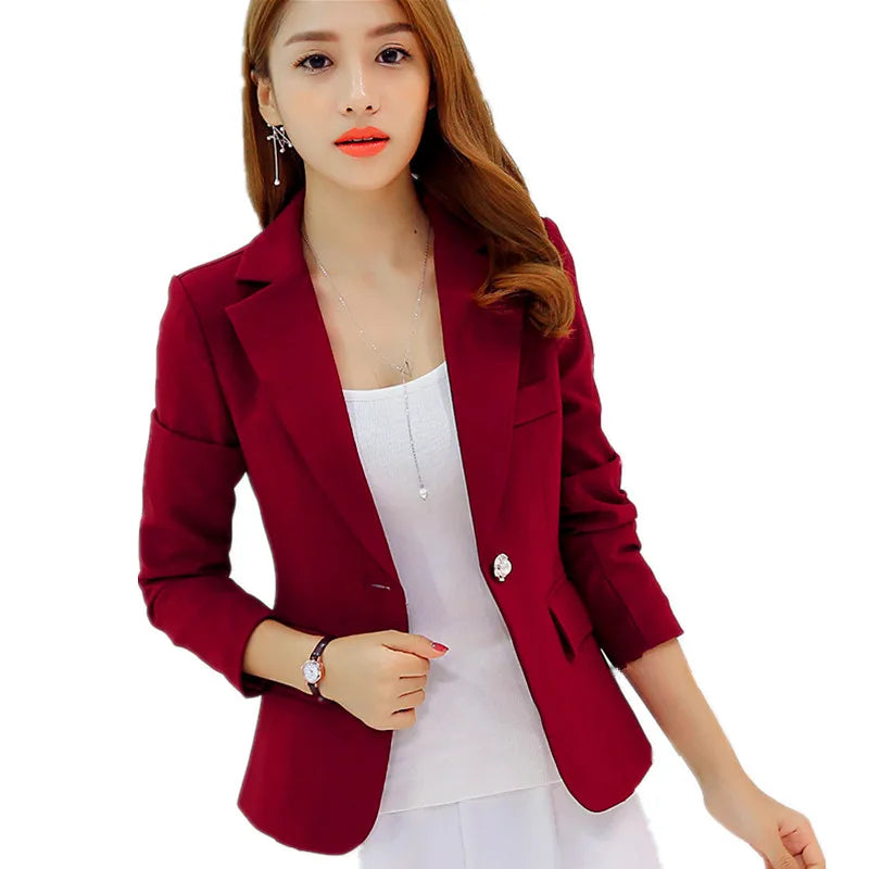 Women's Long Sleeve Top Blazer, Ladies Office Jackets, Slim Blazers, Outerwears Veste Femme Red, Navy Blue, Gray, Short Design [WOM]