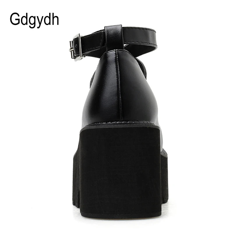 Gdgydh College Student Shoes Girl LOLITA Shoes JK Uniform PU Leather Platform Heels Ankle Strap Womens Pumps 2022 New Spring [LOL]