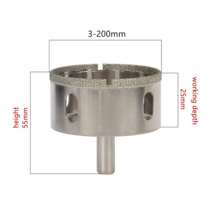 3-200mm Round Shank Hole Saw Diamond Coated Core Drill Bit Masonry Tools For Glass Marble Opener Ceramic Tile Porcelain Granite [PTO]