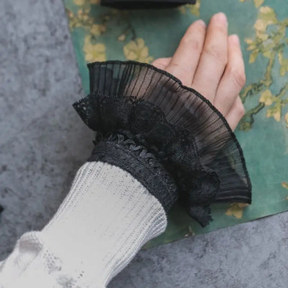 Gothic Retro Black Detachable Sleeve Fake Cuffs Multi Layer Ruffles Lace Patchwork Lolita Princess Sweater Decorative [LOL]