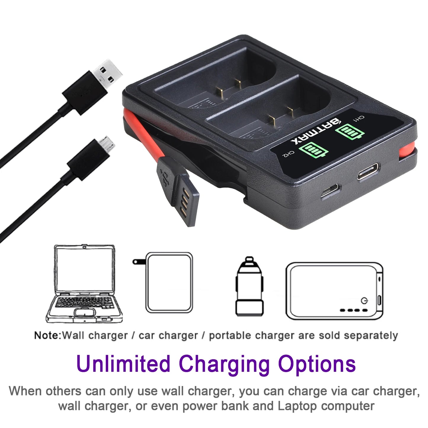 2280mAh EN-EL15C EL15C EN EL15 Battery + LED Dual Charger for Nikon Z5, Z6, Z6 II, Z7, Z7II D780, D850, D7500, D500, D600 [BAT]