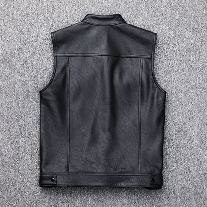 Fashion 100% Cowskin Sons Of Anarchy Leather Rock Punk Vest Cosplay Costume Black Color Motorcycle Biker Sleeveless Jacket [COS]