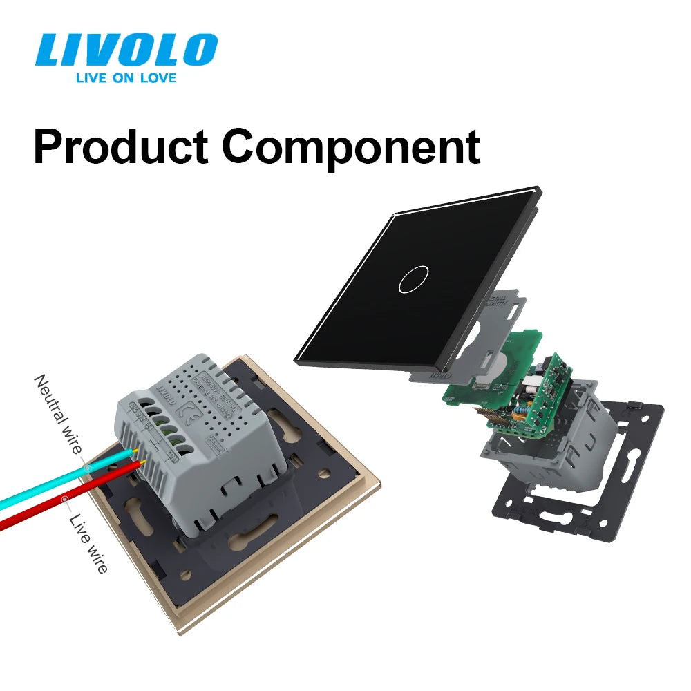 Livolo Luxury Wall Touch Sensor Switch,EU Standard 1Gang 1Way Light Switch,Crystal Glass 220-250,C701-1/2/5 [HOM]