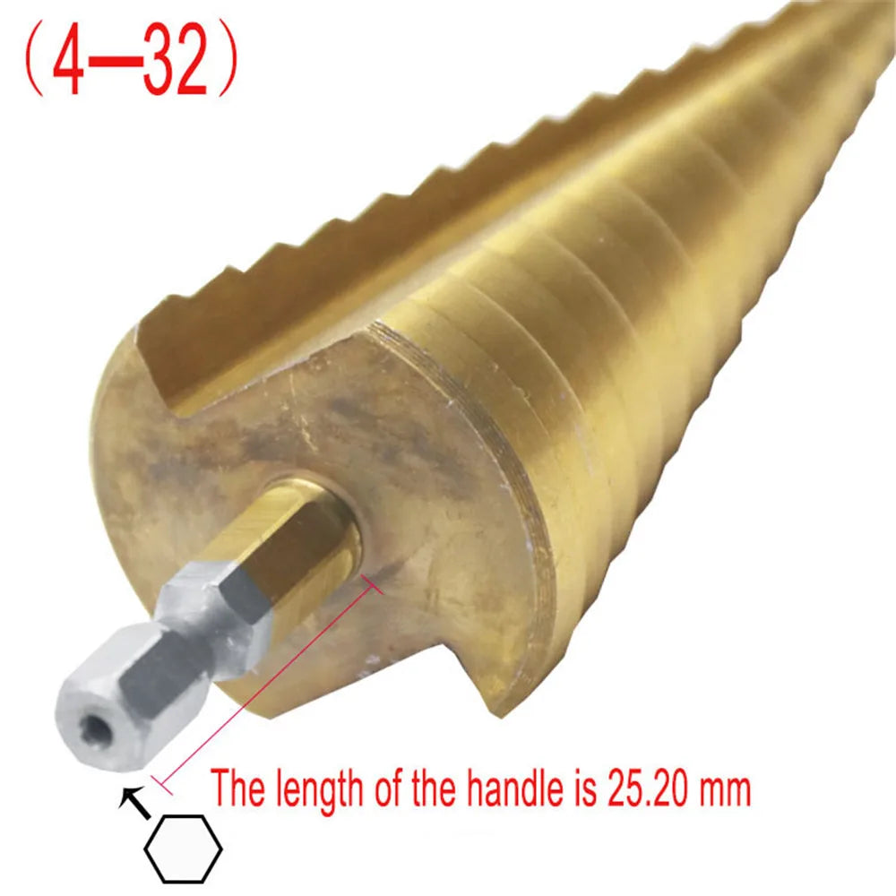 1Pcs 4-32 mm HSS Titanium Coated Step Drill Bit Drilling Power Tools Metal High Speed Steel Wood Hole Cutter Step Cone Drill [PTO]