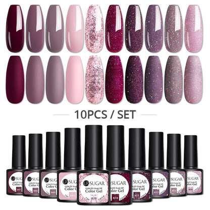 UR SUGAR Gel Nail Polish Set 8/10Pcs Soak Off UV Gel Varnishes All For Manicures Need Cured Base Top Coat Acrylic UV Nail Kit [BEU]