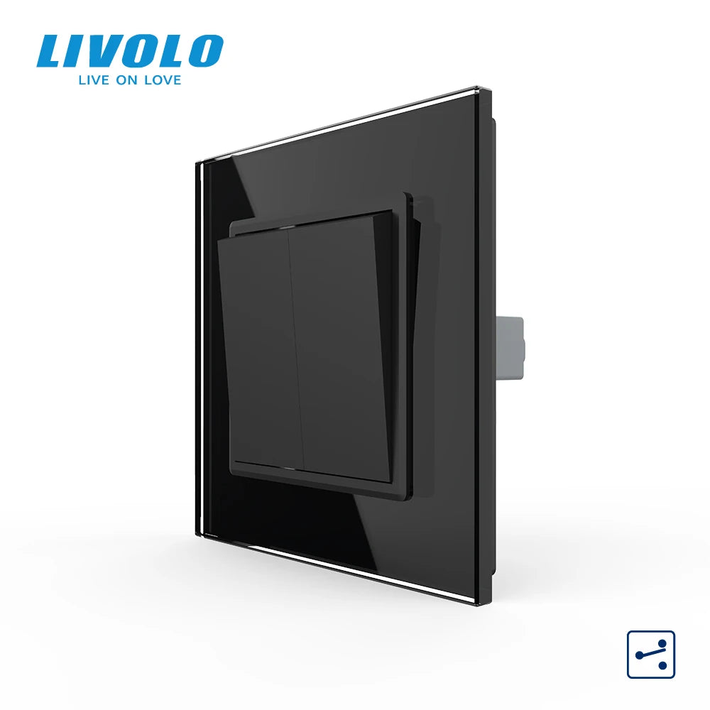 Livolo  EU standard Luxury  Crystal Glass Panel, Two Gangs,2 Way Push Button Home Wall Switch, C7K2S-11/12,no logo,key pad crossr [HOM]