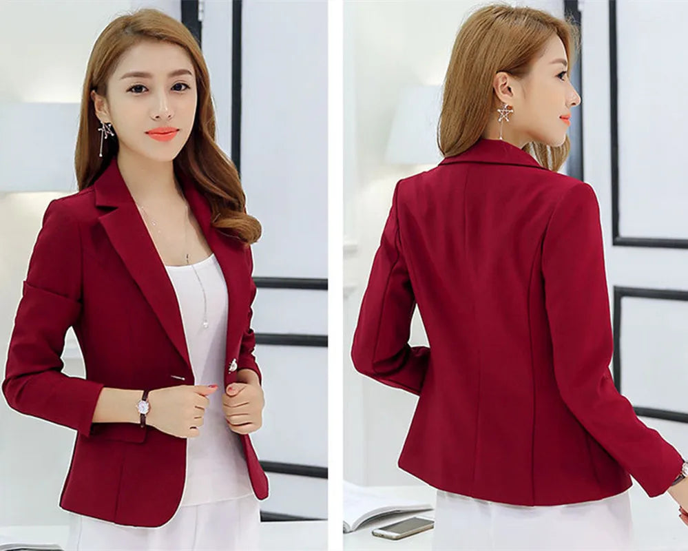 Women's Long Sleeve Top Blazer, Ladies Office Jackets, Slim Blazers, Outerwears Veste Femme Red, Navy Blue, Gray, Short Design [WOM]