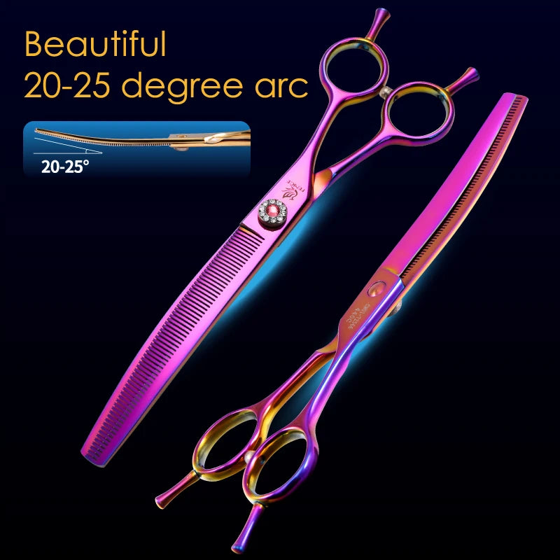 Fenice 7.25 inch professional dog grooming scissors curved chunkers scissors thinning shears for pet hair tijeras tesoura [PET]