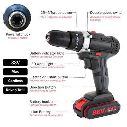 3 IN 1 Wireless Electric Screwdriver Drill 25Nm Rechargeable Battery Drill Cordless Electric Impact Drill Machine DIY Power Tool [PTO]