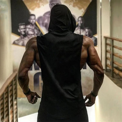 Men's Fit Sleeveless Hoodie Bodybuilding Gym Tank Tops Loose Workout Sleeveless Shirt Hoody Top Male [MEN]