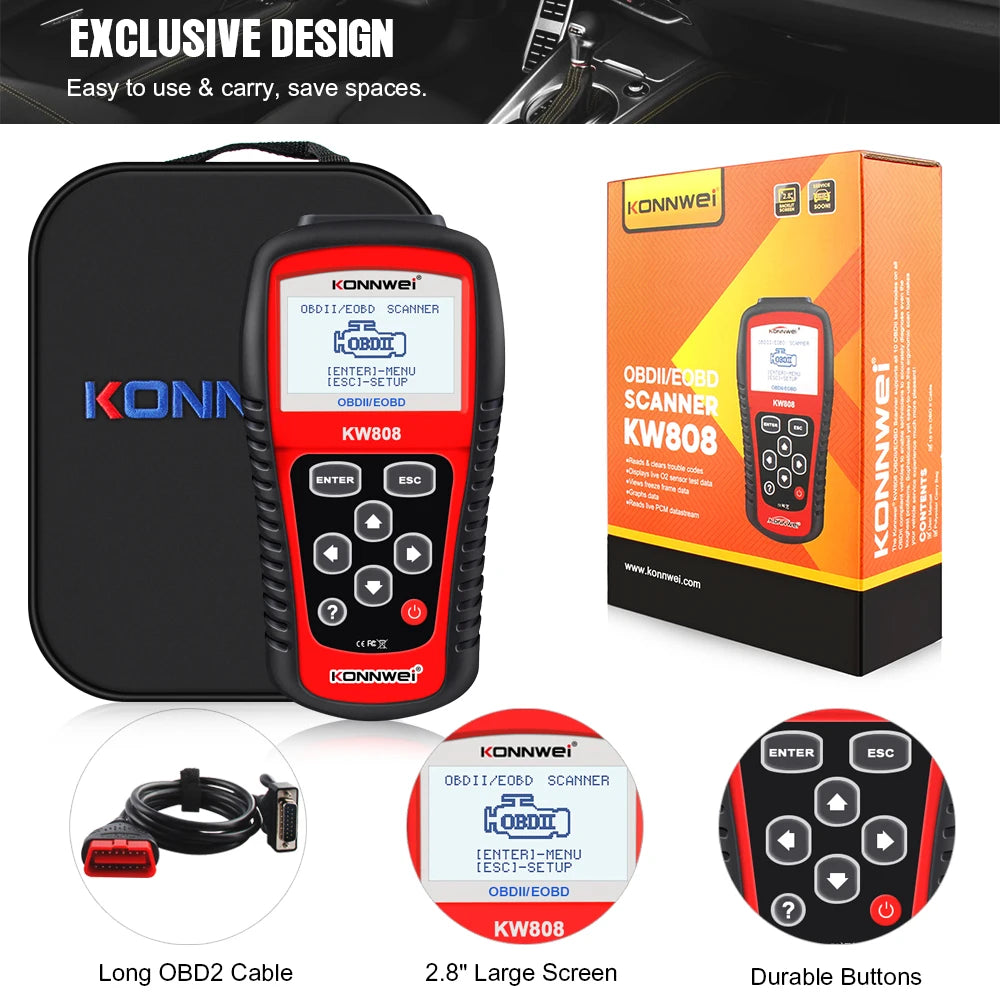 KONNWEI KW808 OBD 2 Car Scanner OBD2 Auto Automotive Diagnostic Scanner Tool Engine Fault Code Reader Odb Tools  for Cars [CAR]