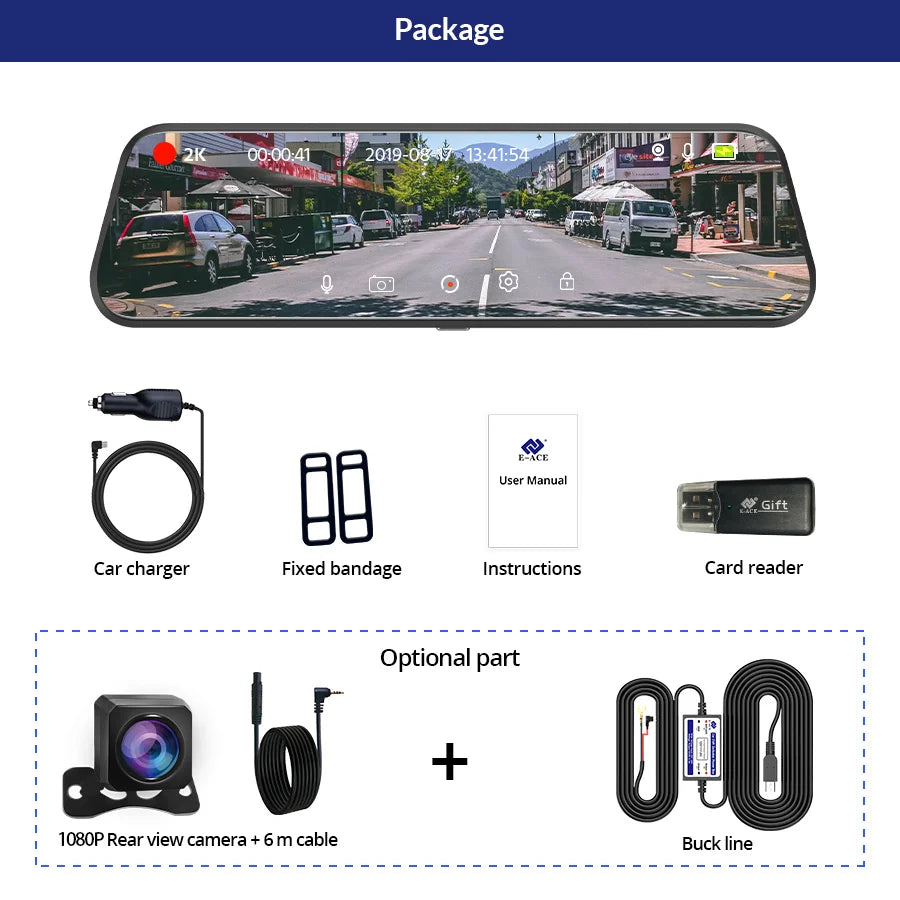 2.5K GPS WiFi Car Dvr 10'' Stream Media Mirror Dash Camera 1440P Car Camera Night Vision Video Recorder Dual Lens Sony Dashcam [CAR]