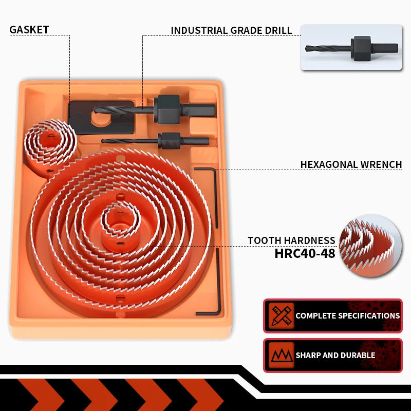 FivePears Hole Saw Set, Metal Core, 19-127mm Saw Cup Wood Crown, Drill Bit For Wood , Woodworking Tools [PTO]