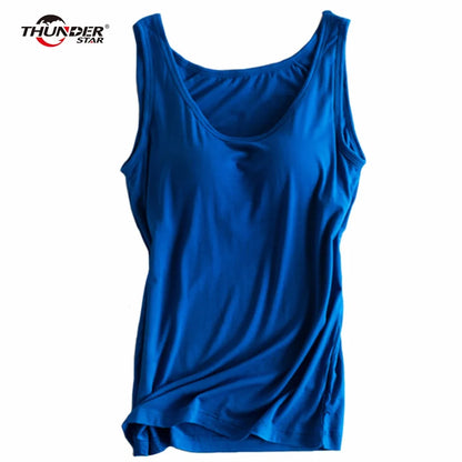 Women Built In Bra Padded Tank Top Female Modal Breathable Fitness Camisole Tops Solid Push Up Bra Vest Blusas Femininas [GRM] [UND]