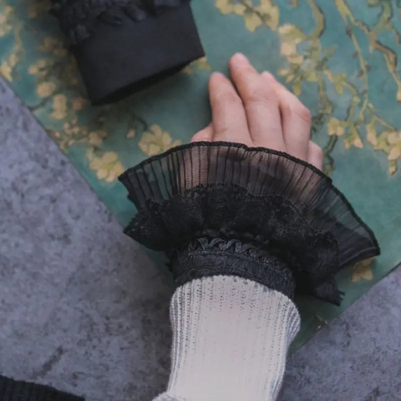 Gothic Retro Black Detachable Sleeve Fake Cuffs Multi Layer Ruffles Lace Patchwork Lolita Princess Sweater Decorative [LOL]