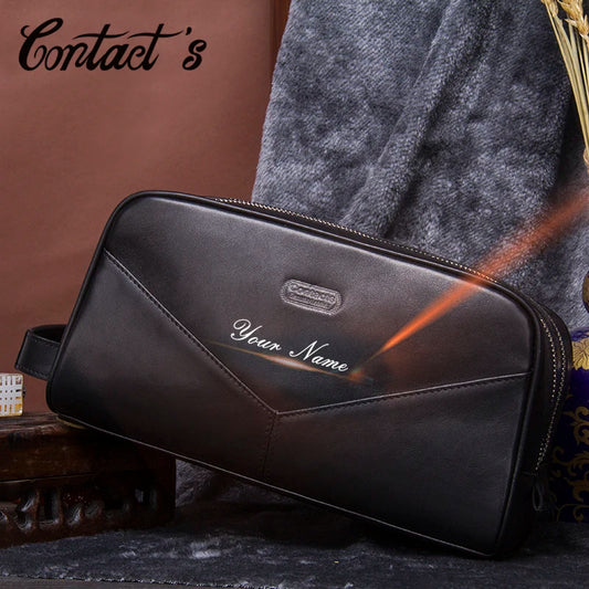 Contact's Genuine Leather Men's Cosmetic Bags Case Travel Organizer Men Toiletry Bag Luxury Brand Makeup Bags Large Capacity [CSM]