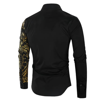 Men's Shirt Brand 2022 Men's Luxury Gold High Quality Long Sleeve Shirt Business Dress Black Men's Dress Prom Social Print Shirt [MEN]