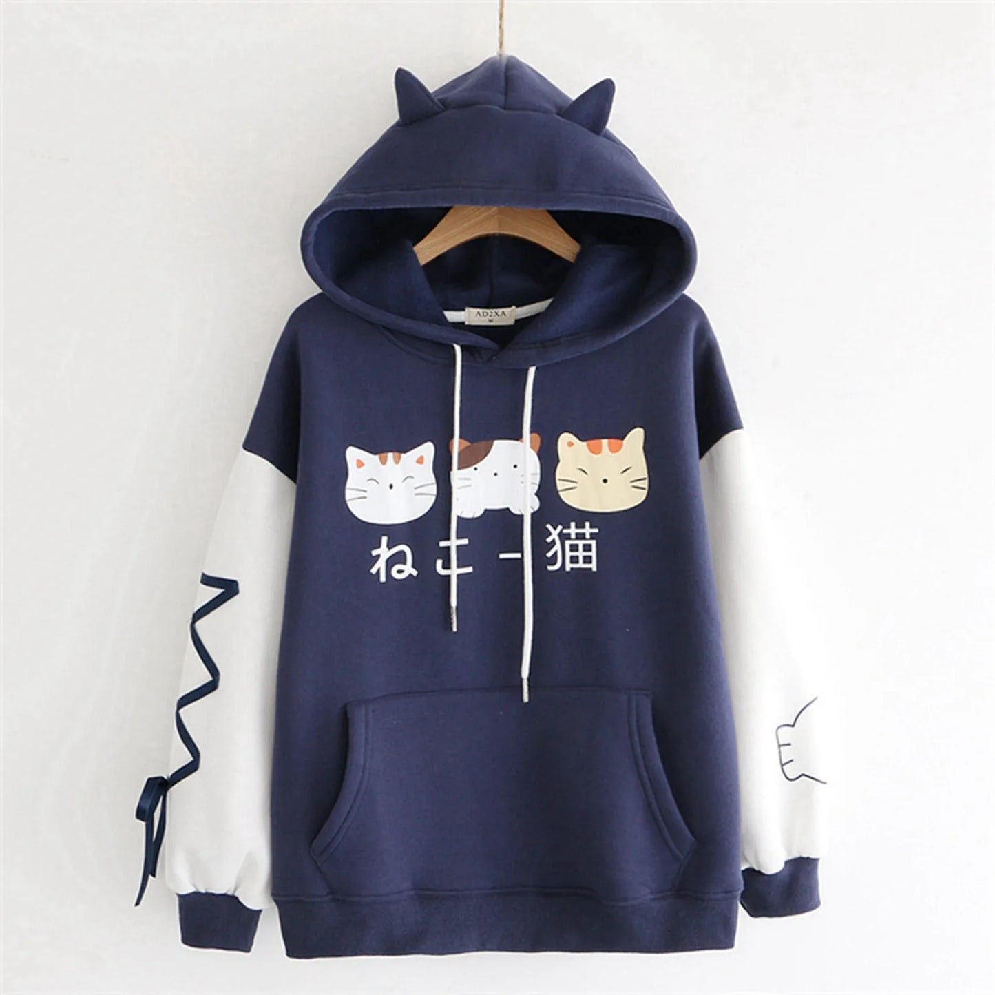 Harajuku Kawaii Hoodie Cat Ear Women Print Graphic Japanese Clothes Lolita Cute Cartoon Cat Ribbon Sweatshirt Teen Girl Pullover [LOL]