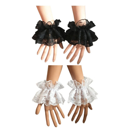 Steampunk Lolita Hand Sleeve Wrist Cuffs Ruffled Floral Lace Elastic Bracelet XX9D [LOL]