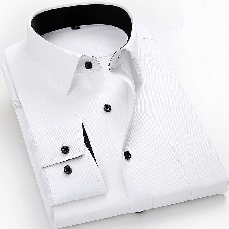 Men work shirts Brand soft Long sleeve square collar regular  solid plain/ twill men dress shirts white male tops [MEN]