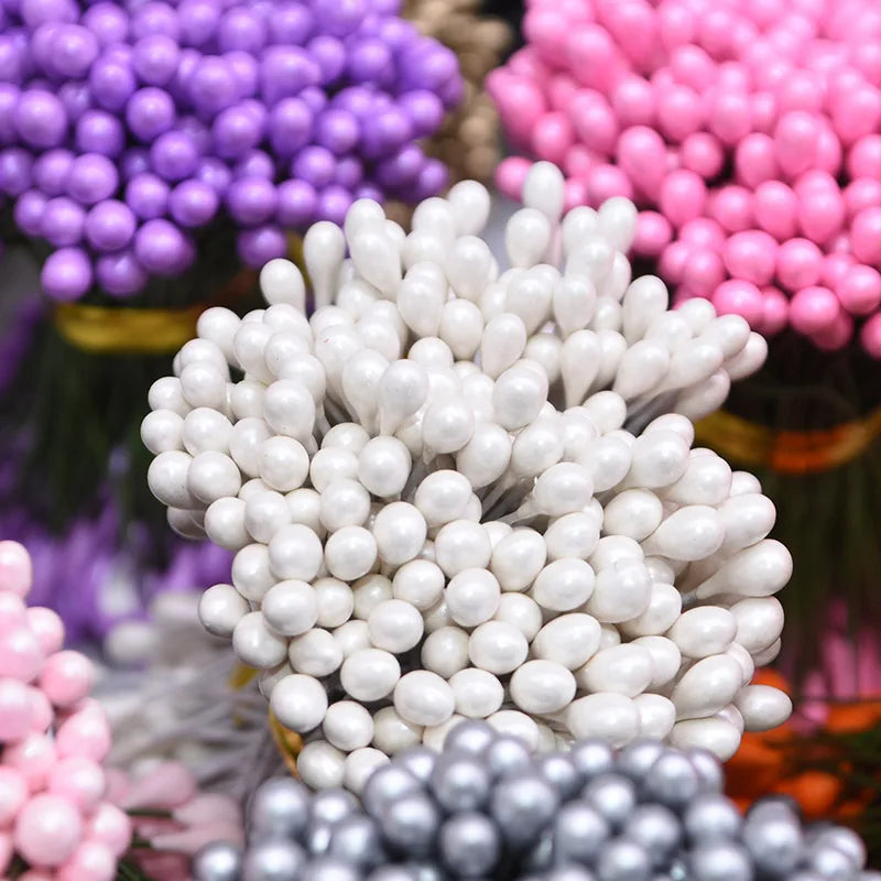 130pcs 3mm Double Heads Pearl Stamen Pistils DIY Artificial Flower Materials Scrapbooking Crafts Cake Decoration Floral Bead [FLW]