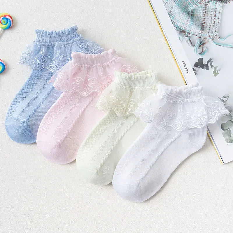 10 Pairs/lot Baby Girls Kids Socks Lace Ruffle Princess Mesh Children Ankle Short Breathable Cotton White Pink Blue Toddler Sock [SOX]