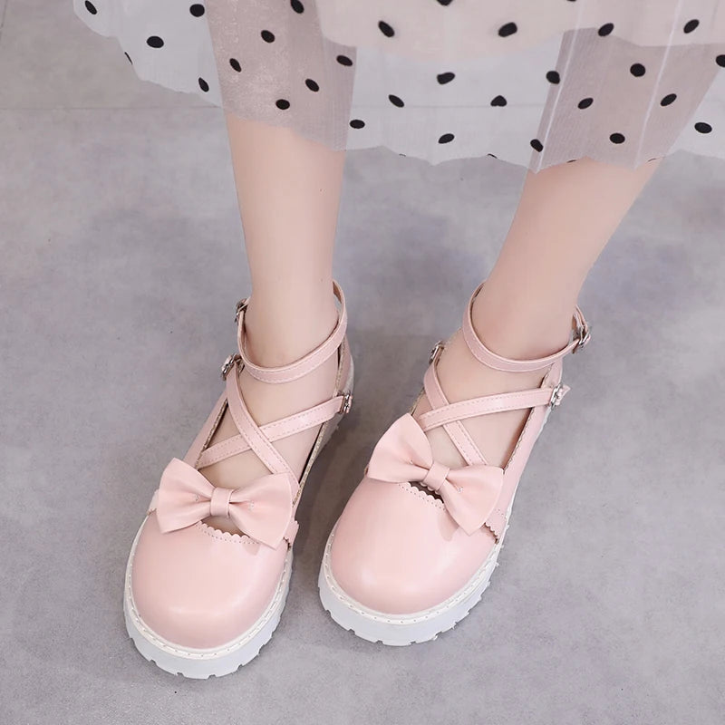 Japanese Kawaii lolita Shoes JK Uniform Shoes Mary Janes Shoes Woman lolita dress cosplay Shoes low heel women pink white red [LOL]