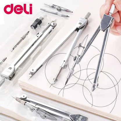 Deli Stainless Steel Multifunctional Drafting Drawing Compass/Lead Core Math Geometry Circles Tool Durable Supplies 8600/8601 [OFF]