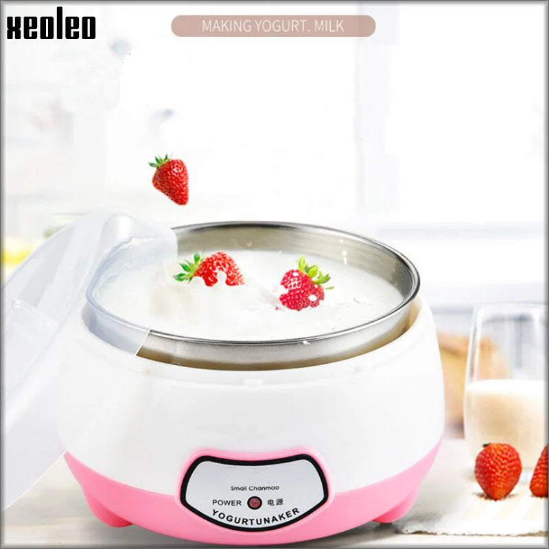 XEOLEO Yogurt Maker Mini Automatic Yogurt Machine Household DIY Yogurt Tools Kitchen Appliances Stainless Steel Tank Pink 220V [HAP]