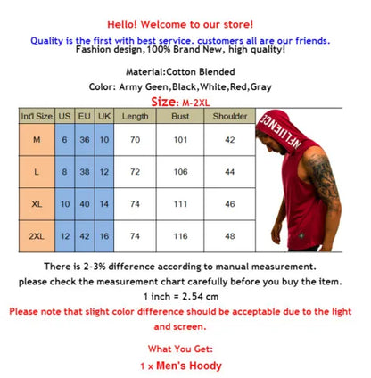 Fashion Summer Mens Sleeveless Hoodie T-Shirts Muscle Sweatshirt Cool Hoody Tops GYM Sport Slim Fitness Hooded Sportswear Tees [MEN]