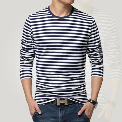 Navy style long-sleeve shirt men T-shirt o-neck stripe t shirt men shirt navy vintage basic 95% cotton shirt [MEN]