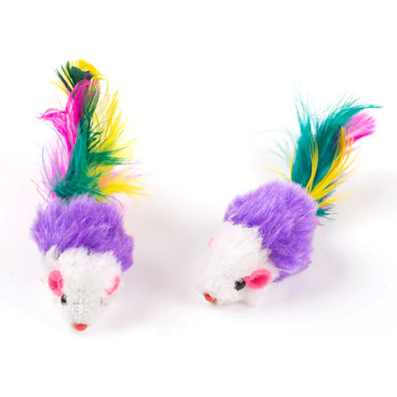 Cute Mini Soft Fleece False Mouse Cat Toys Colorful Feather Funny Playing Training Toys For Cats Kitten Puppy Pet Supplies [PET]