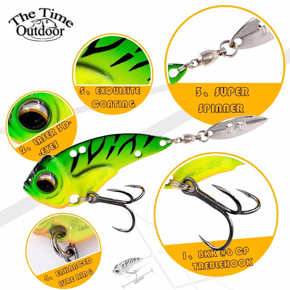 THETIME Brand MZ55 60Metal Vib Blade Glow Cicada Lure 55 60mm 13g 17g Sinking Tail Spinner Baits Bibe For Bass Pike Perch Fish [SPT]