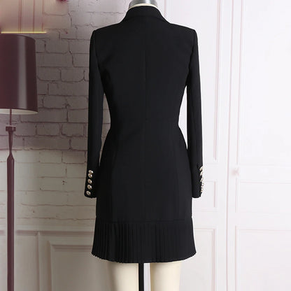 HIGH QUALITY New Fashion 2024 Runway Designer Dress Women's Long Sleeve Notched Collar Double Breasted Buttons Dress [WOM]