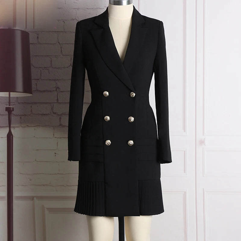 HIGH QUALITY New Fashion 2024 Runway Designer Dress Women's Long Sleeve Notched Collar Double Breasted Buttons Dress [WOM]