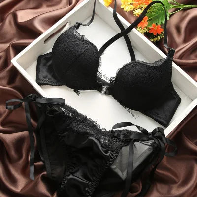 New sexy lace Beauty Back Bra bowknot fashion bra set vs sexy underwear sexy women bra set gathered push up bra brief set [GRM] [UND]