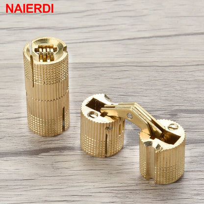 NAIERDI Copper Brass Furniture Hinges 8-18mm Cylindrical Hidden Cabinet Concealed Invisible Door Hinges For Hardware Gift Box [HOM]