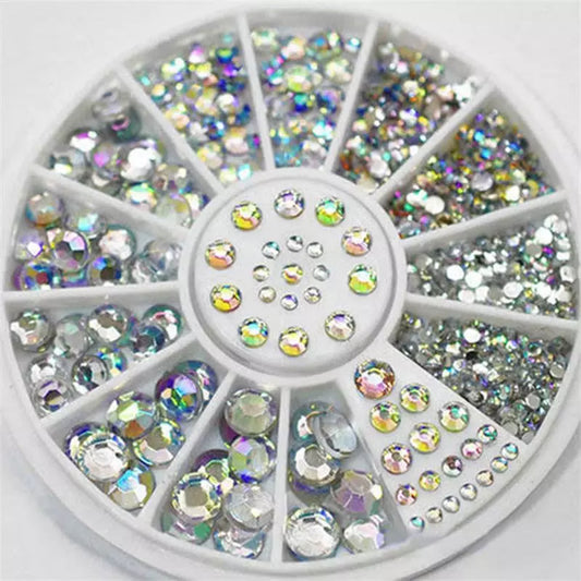 DIY Nail Art Wheel Tips Crystal Glitter Rhinestone 3D Nail Art Decoration White AB Color Acrylic Diamond Drill [BEU]