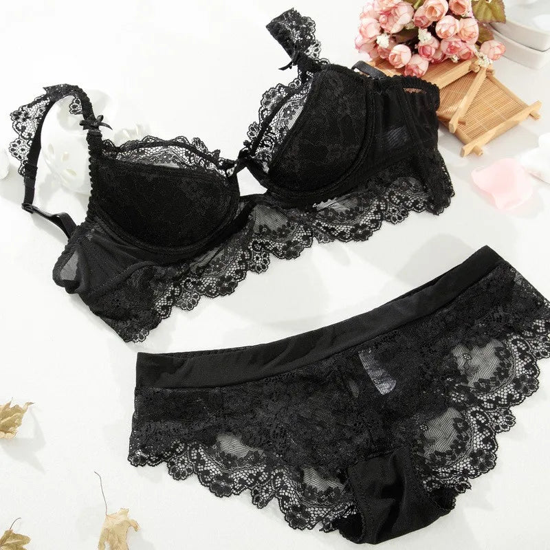 Varsbaby Women Sexy Lace Romantic Temptation Underwear Young Push-Up Underwire Bra Sets [GRM] [UND]