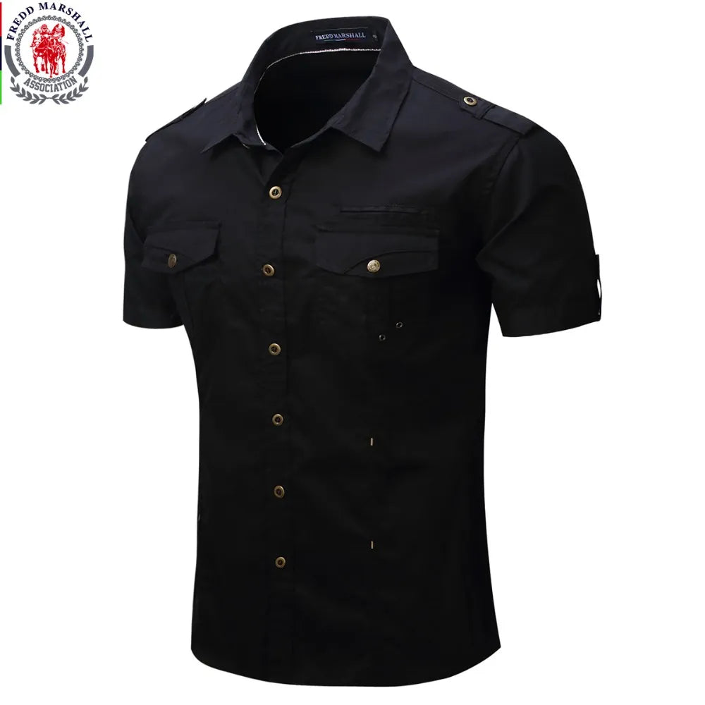 Men Cargo Shirt Casual Shirt Solid Short Sleeve Shirts Multi Pocket Work Shirt Plus Size 100% Polyester Tops [MEN]