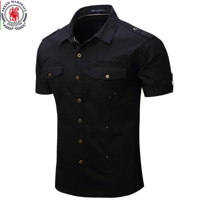 Men Cargo Shirt Casual Shirt Solid Short Sleeve Shirts Multi Pocket Work Shirt Plus Size 100% Polyester Tops [MEN]