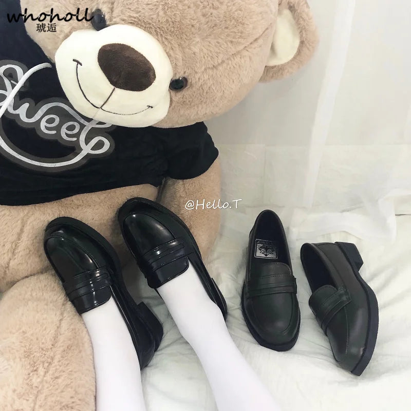 Women Leather Shoes Japanese Academy Girl Middle School Student Brown Black Shoe Animation Maid Use Lolita JK Uniform Shoes [LOL]