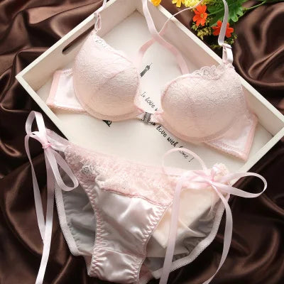 New sexy lace Beauty Back Bra bowknot fashion bra set vs sexy underwear sexy women bra set gathered push up bra brief set [GRM] [UND]