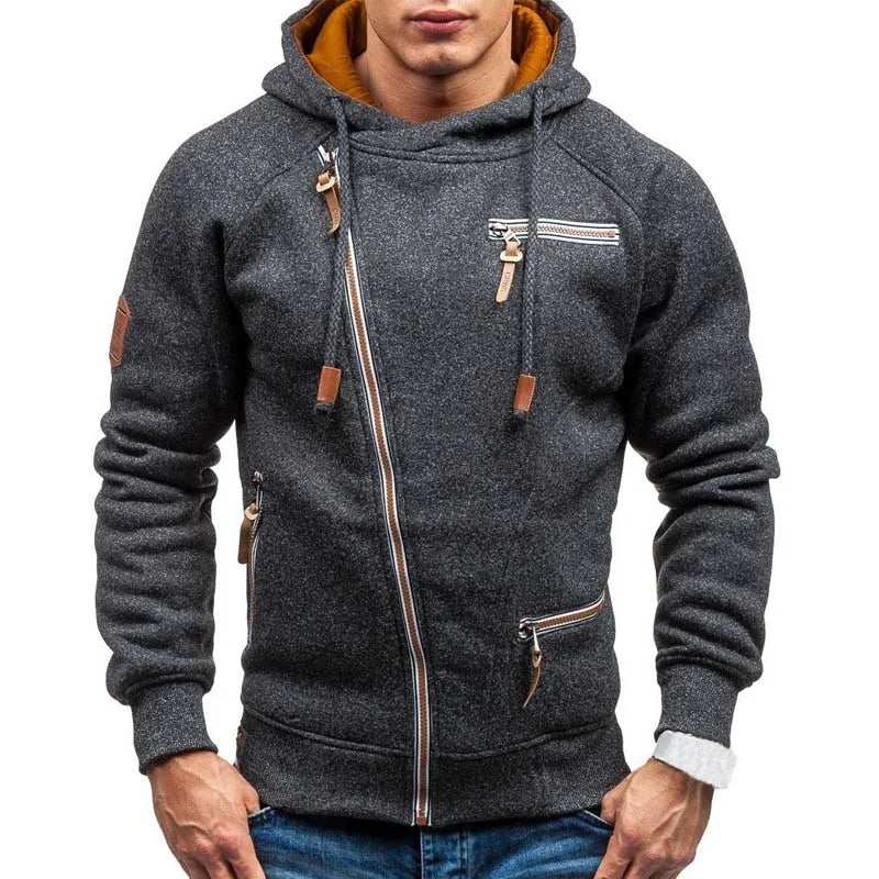 New Hoodie Men 2021 Autumn Casual Solid Long Sleeve Mens Hoodies Sweatshirts Slim Zipper Hoody Sweatshirt Men Hooded Streetwear [MEN]