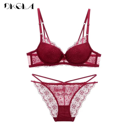 Super Gather Fashion Black Underwear Women Bra Set Push Up Brassiere Cotton Thick Deep V Sexy Bras Lace Lingerie Sets Embroidery [GRM] [UND]